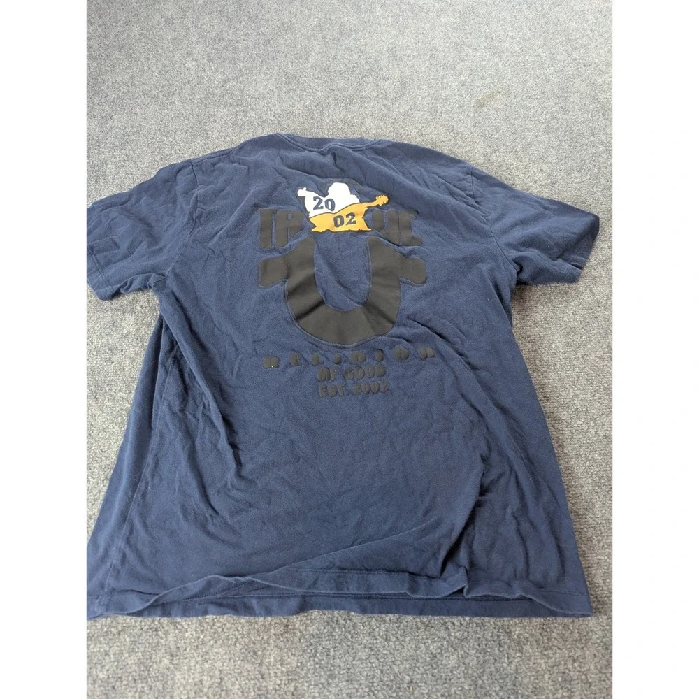 True Religion Shirt Mens XL Blue Short Sleeve Tee Logo On Back